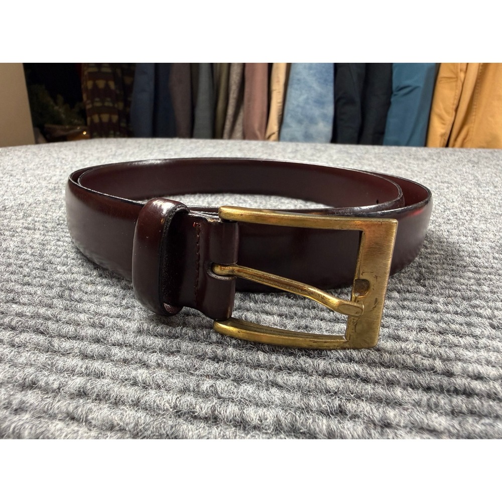 Italian Leather Belt Mens 42 Burgundy Excellent Brass Buckle Made in Italy
